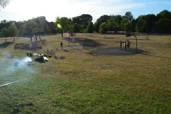 Two circular basketball courts at marienberg park.