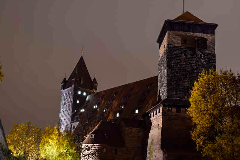 Nuermberg Castle at night.